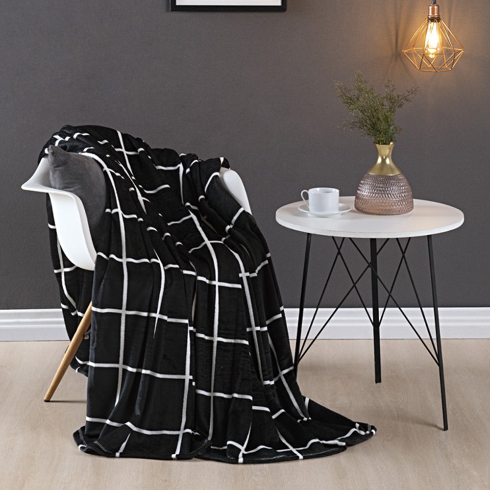 Manta Casal Padrão Austin Flannel Microfibra 1 Peça - Preto