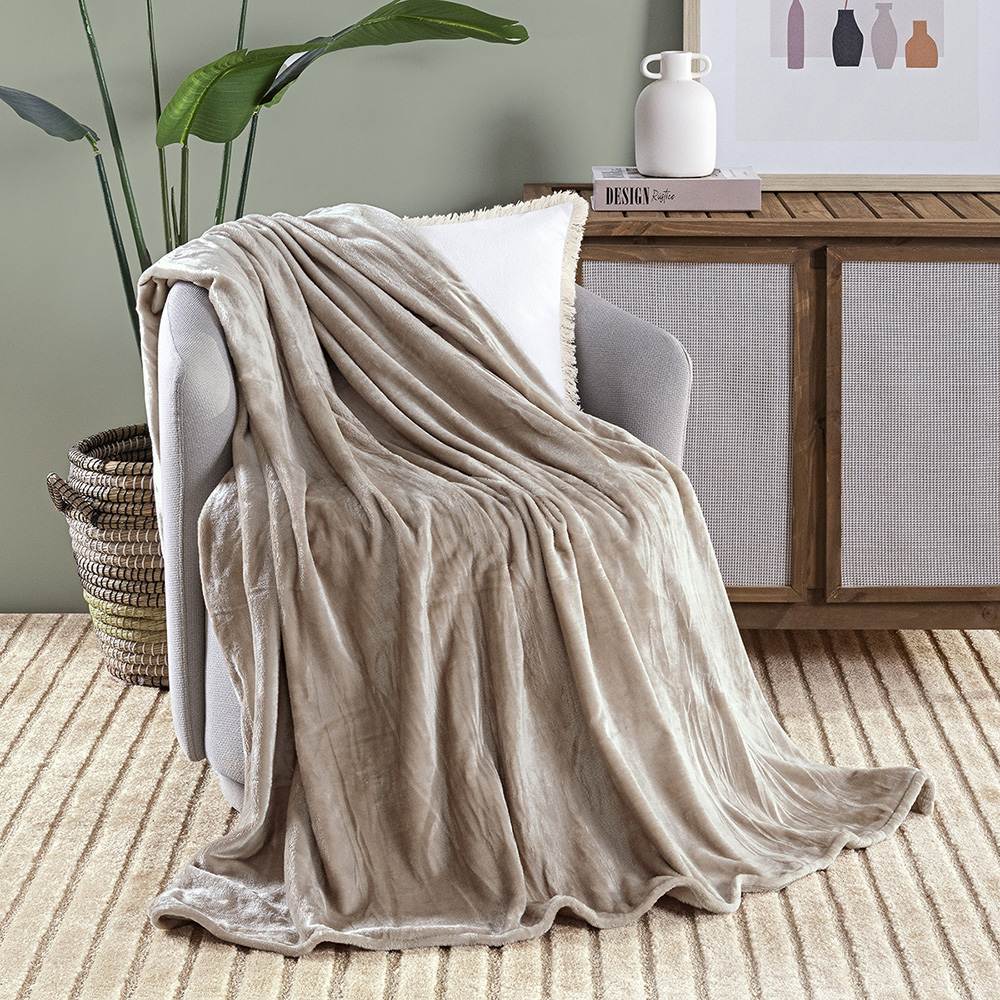 Manta Cobertor Queen Siberia Flannel Microfibra - Sand Bege