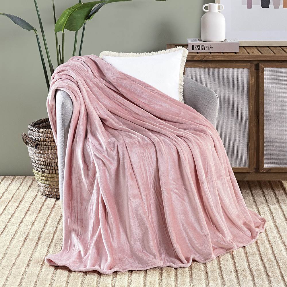 Manta Cobertor Queen Siberia Flannel Microfibra - Sheel Pink 