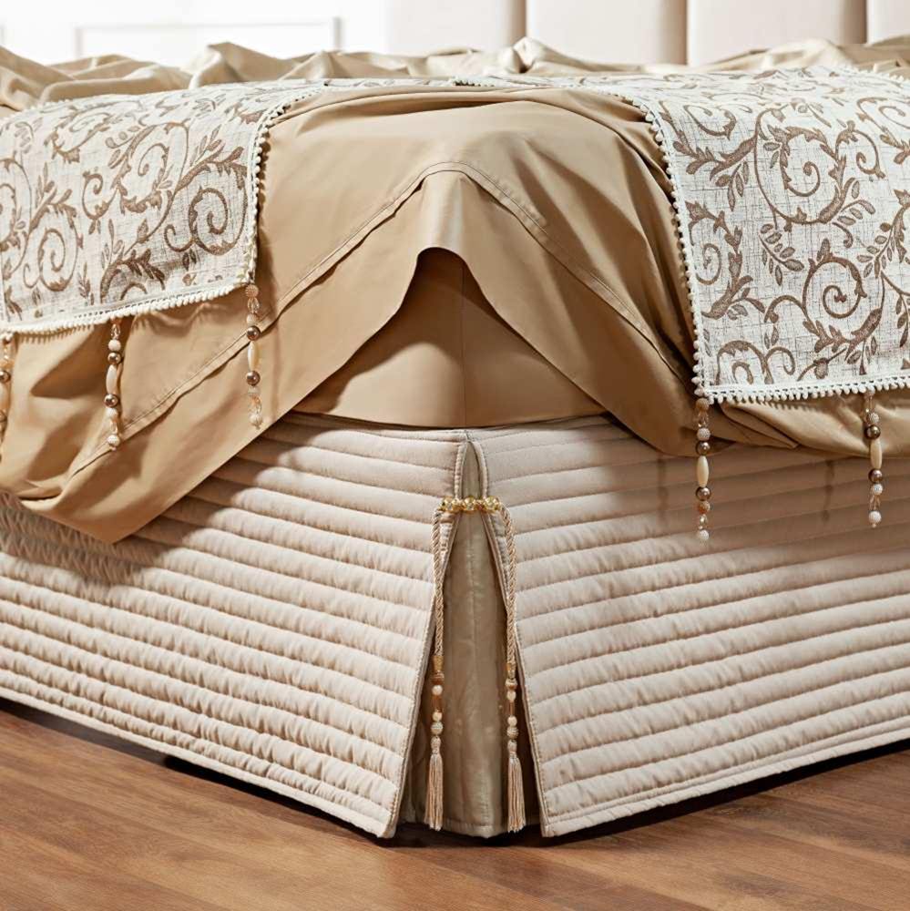 Saia Para Cama Box Queen Dual 1 Peça Matelada - Bege