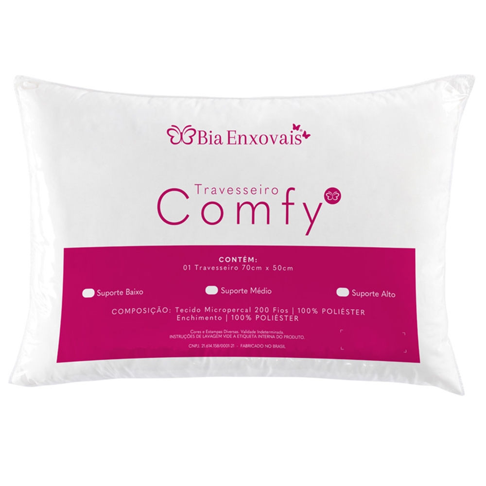 Travesseiro Comfy Suporte Alto Fibra Siliconizada 550 Gramas 70cm x 50cm - 1 Unidade
