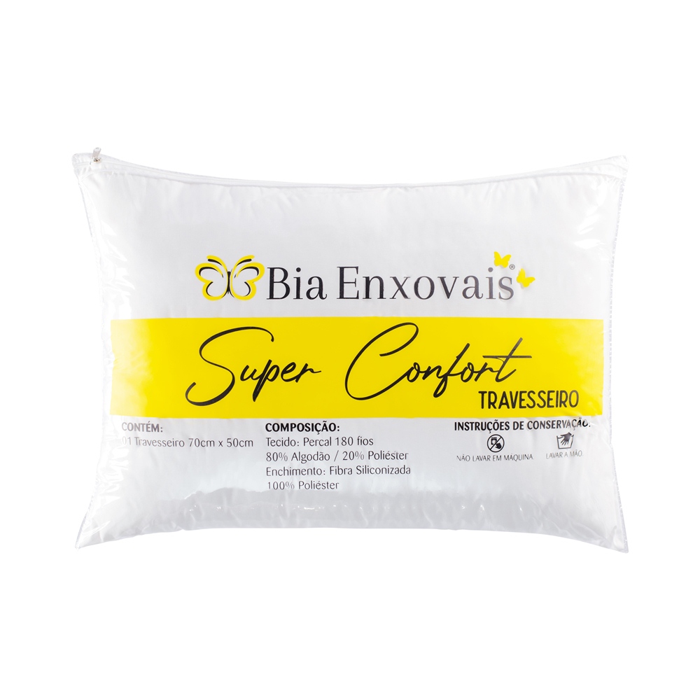 Travesseiro Super Confort Percal 180 Fios Fibra Siliconizada 600 Gramas 70cm x 50cm - 1 Unidade
