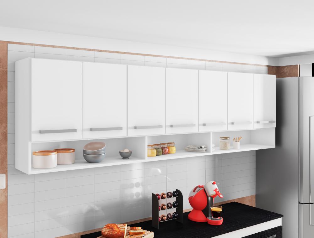 Armario Suspenso Para Cozinha 7 Portas Branco Luxemburgo Bela Casa