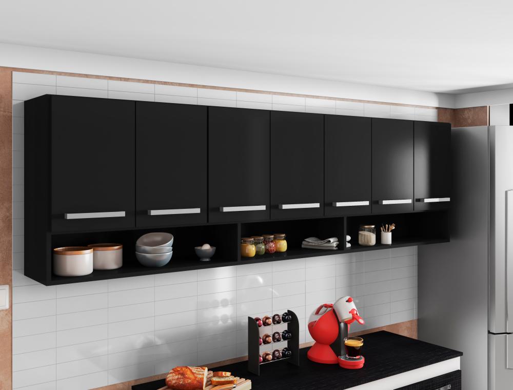 Armario Suspenso Para Cozinha 7 Portas Preto Luxemburgo Bela Casa