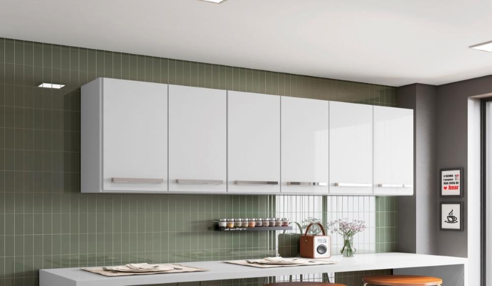 Armario Suspenso para Cozinha 6 Portas Branco Maldivas Bela Casa