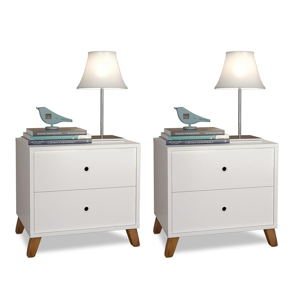 Conjunto 2 Mesas De Cabeceiras 2 Gavetas  Branco