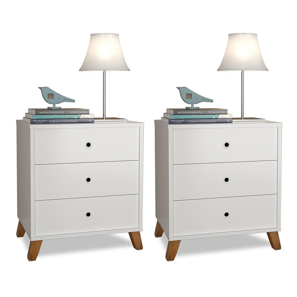 Conjunto 2 Mesas De Cabeceiras 3 Gavetas  Branco