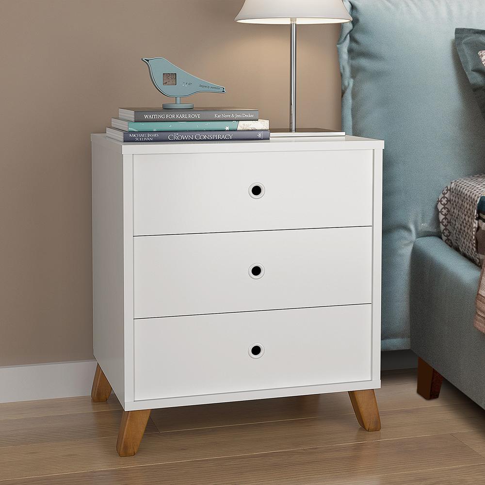 Conjunto 2 Mesas De Cabeceiras 3 Gavetas  Branco