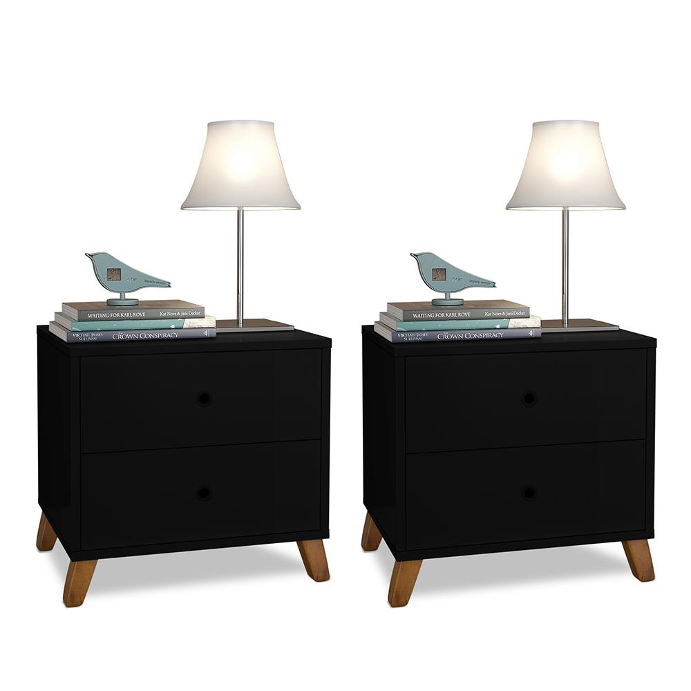 Conjunto De 2 Mesas De Cabeceiras Preto Chipre