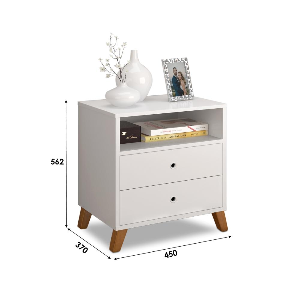 MESA DE CABECEIRA 2 GAVETAS E 1 NICHO BRANCO