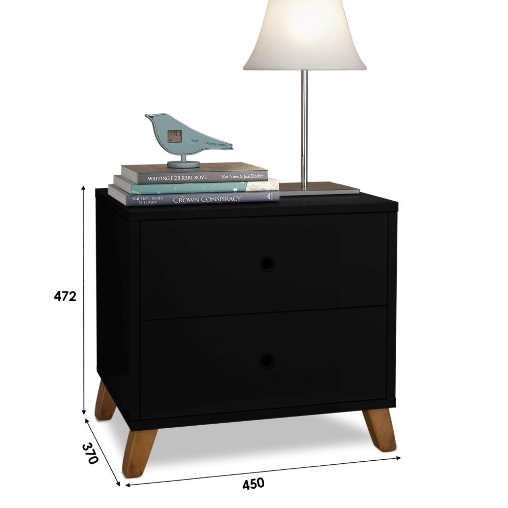 Mesa De Cabeceira 2 Gavetas  Preto