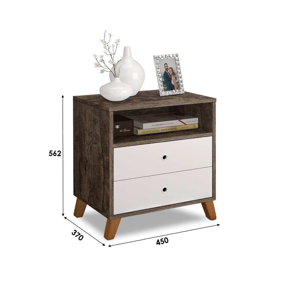 Mesa De Cabeceira 2 Gavetas E 1 Nicho Castani Com Branco