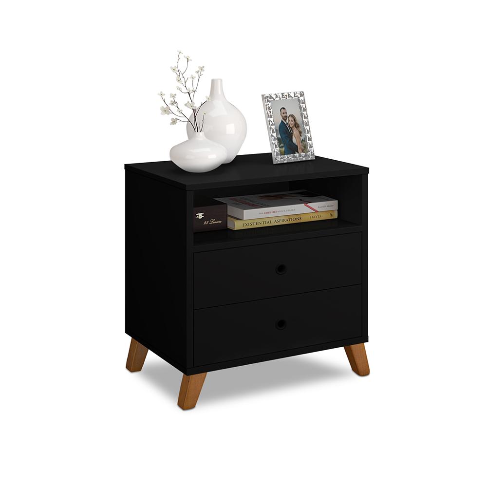 Mesa De Cabeceira 2 Gavetas E 1 Nicho Preto