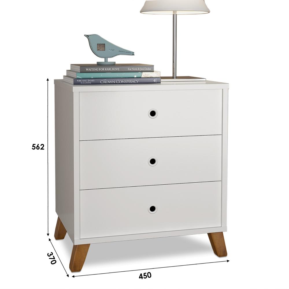 Mesa De Cabeceira 3 Gavetas  Branco