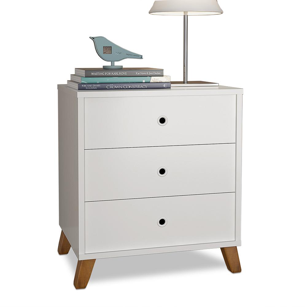 Mesa De Cabeceira 3 Gavetas  Branco