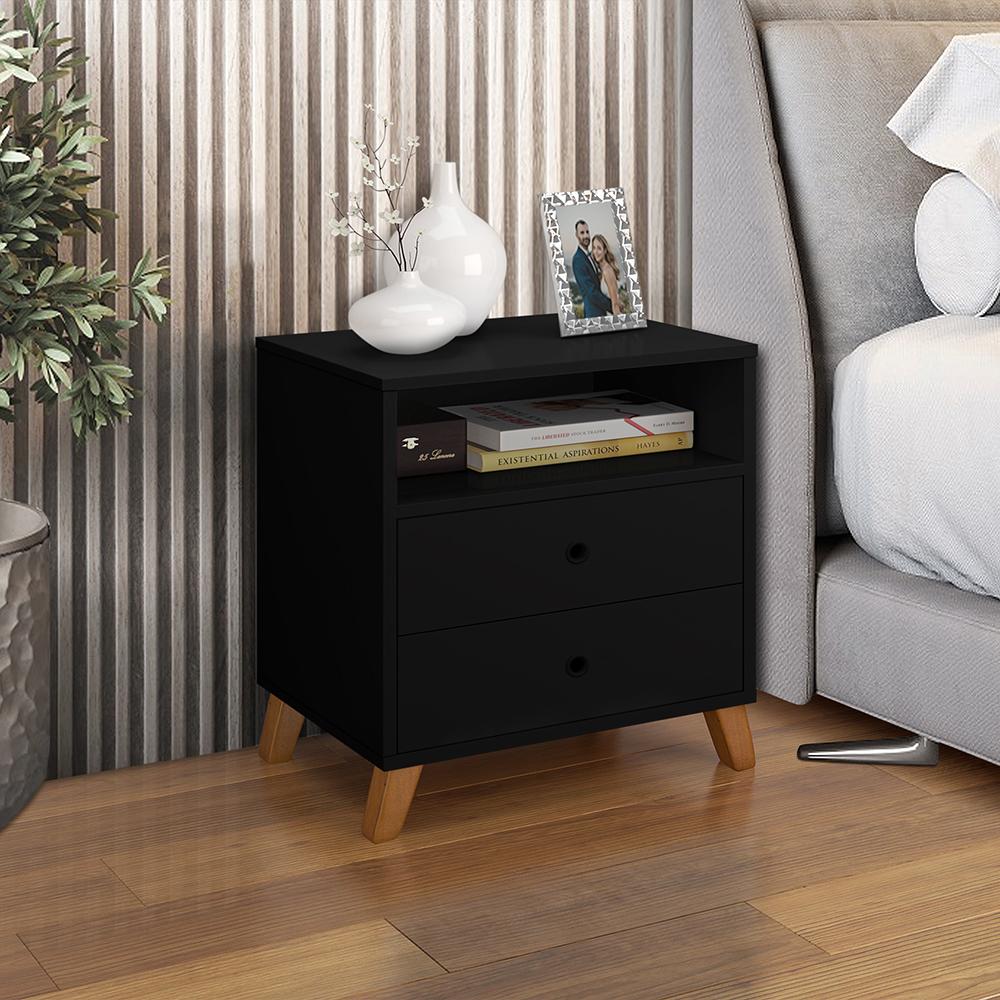 Mesa De Cabeceira Retro 2 Gavetas 1 Nicho Preto Escocia