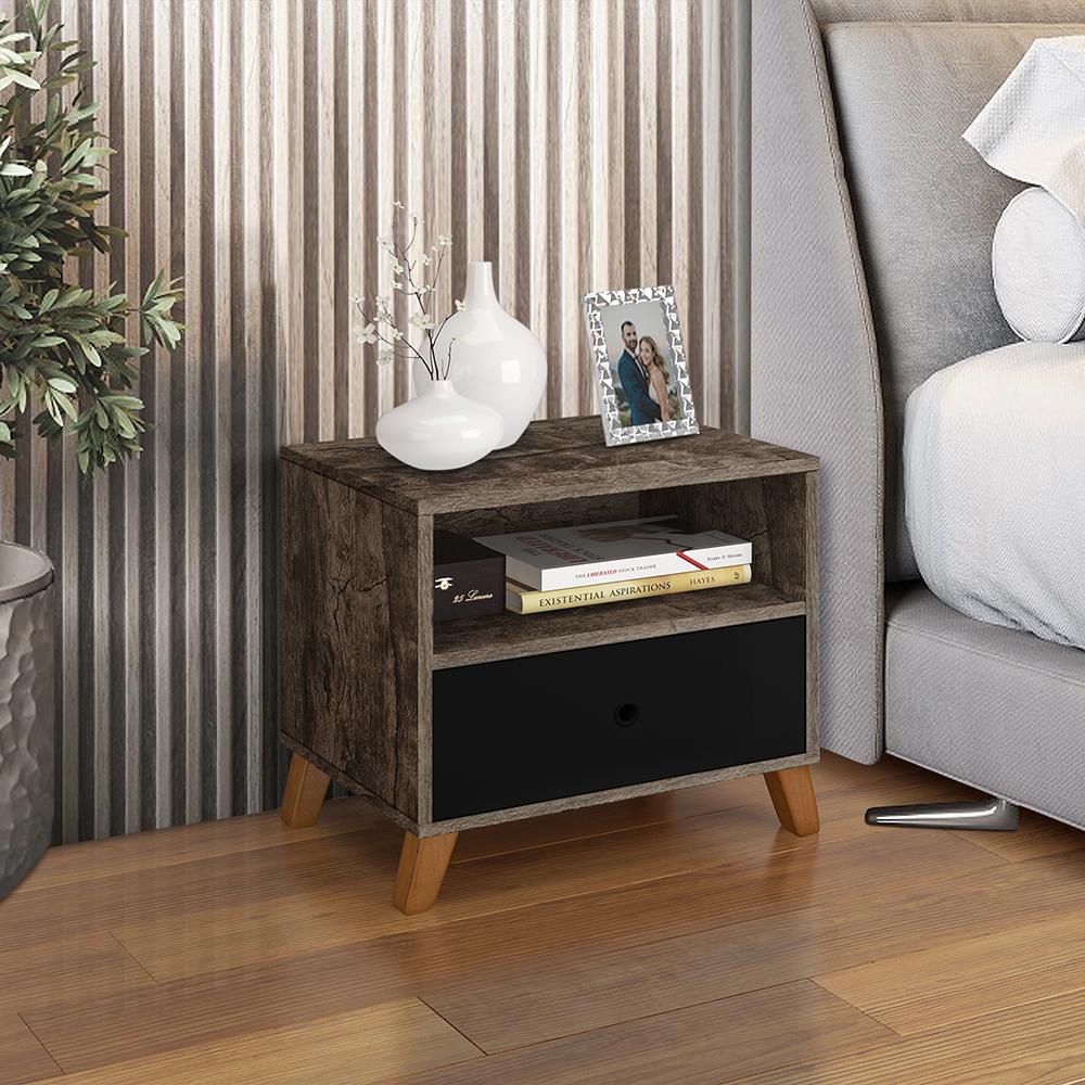 Mesa De Cabeceira Retro Castani Com Preto Brunei