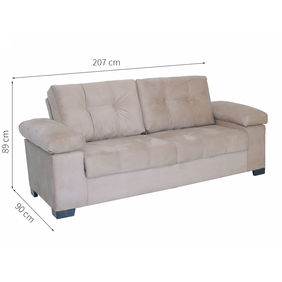 Sofá 3 Lugares Monte Carlo Suede Bege
