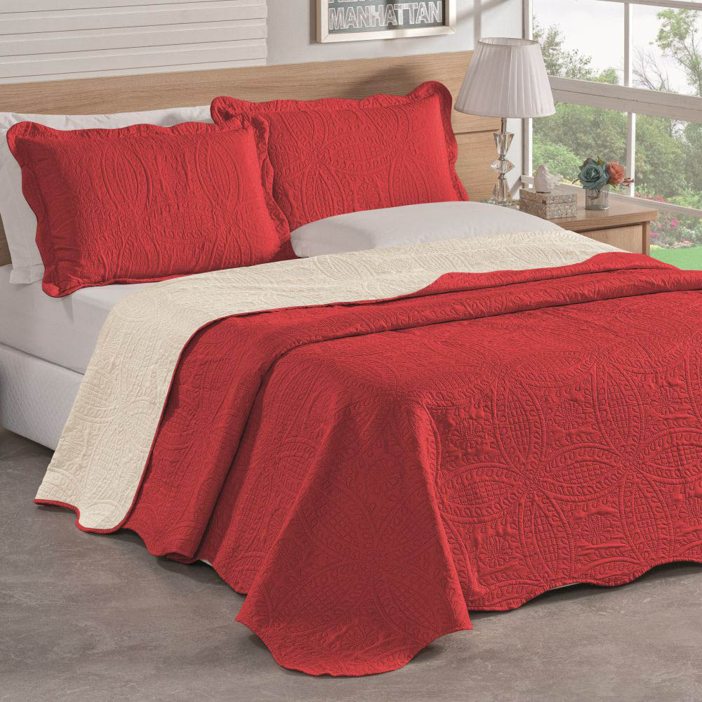 Colcha King Bouti dupla Face 03 Peças - Vermelho 