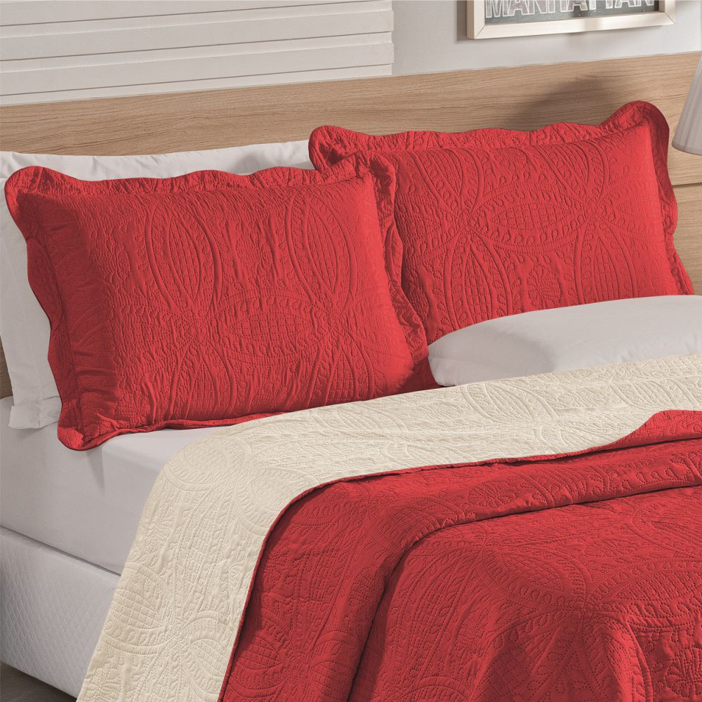 Colcha King Bouti dupla Face 03 Peças - Vermelho 