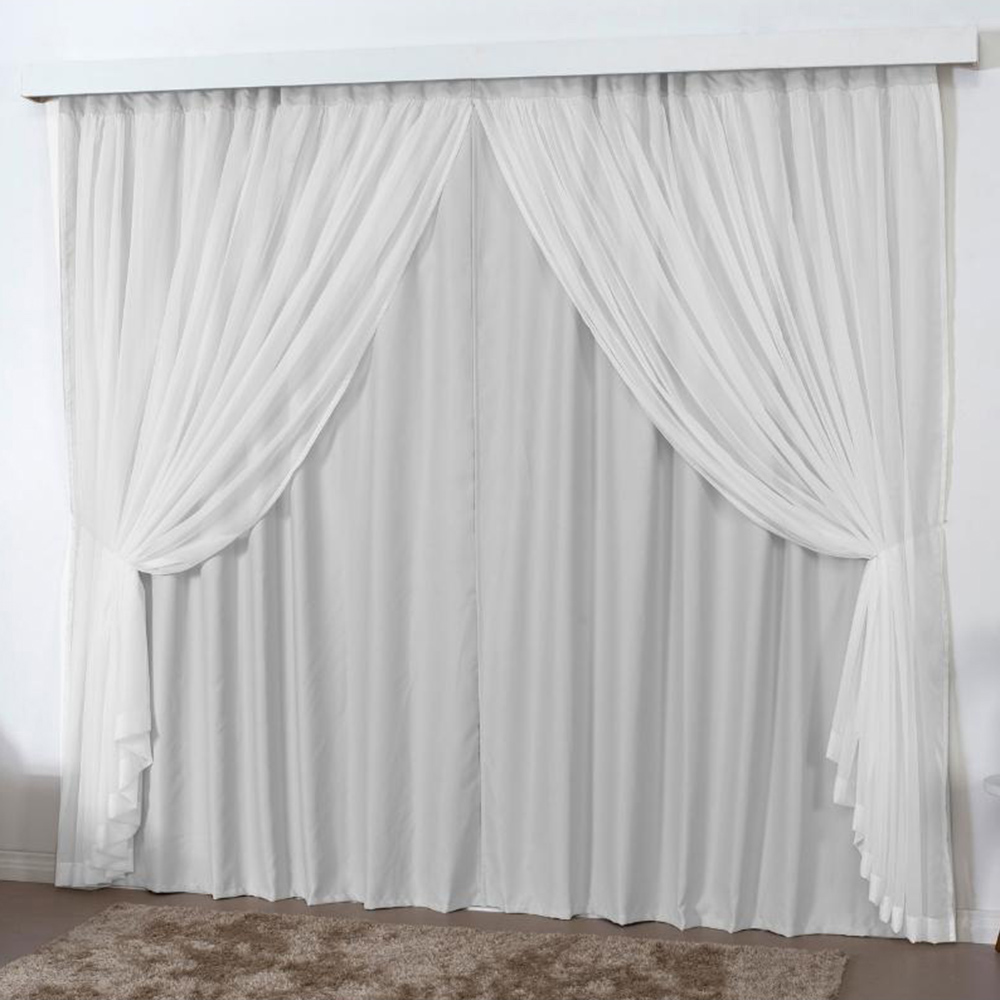 Cortina 2 Mts Sala Quarto Escritório Blackout Voal Trilho Comum - Cinza Claro