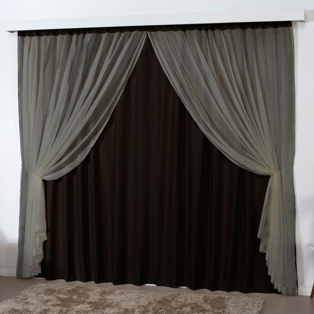 Cortina 2 Mts Sala Quarto Escritório Blackout Voal Trilho Suisso - Tabaco
