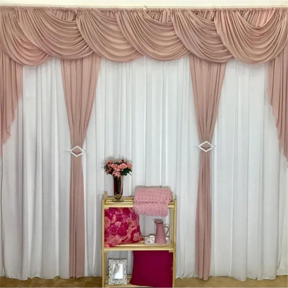Cortina Idealle para Varão em Malha 3,00m x 2,60m Sala Quarto - Rosê
