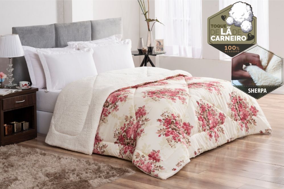 Edredom Confort Queen Dupla Face Sherpa Toque Lã Carneiro - Vermelho