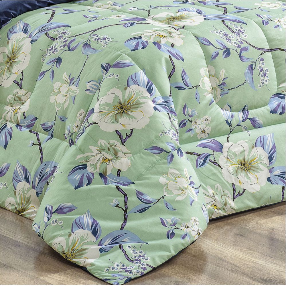 Edredom Naturallys King Dupla Face - Flower Verde