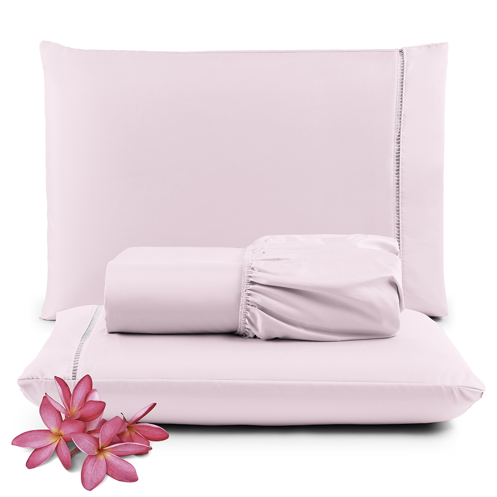 Jogo de Lençol Micropercal 400 Fios Padrão 3 Peças Barato - Rosa