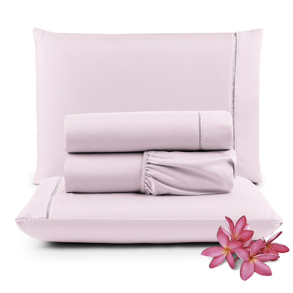 Jogo de Lençol Micropercal 400 Fios Queen 4 Peças Barato - Rosa
