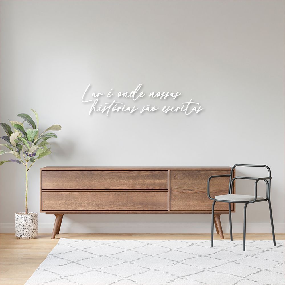 Frase Parede Lar é onde histórias são escritas 100x26 Branco