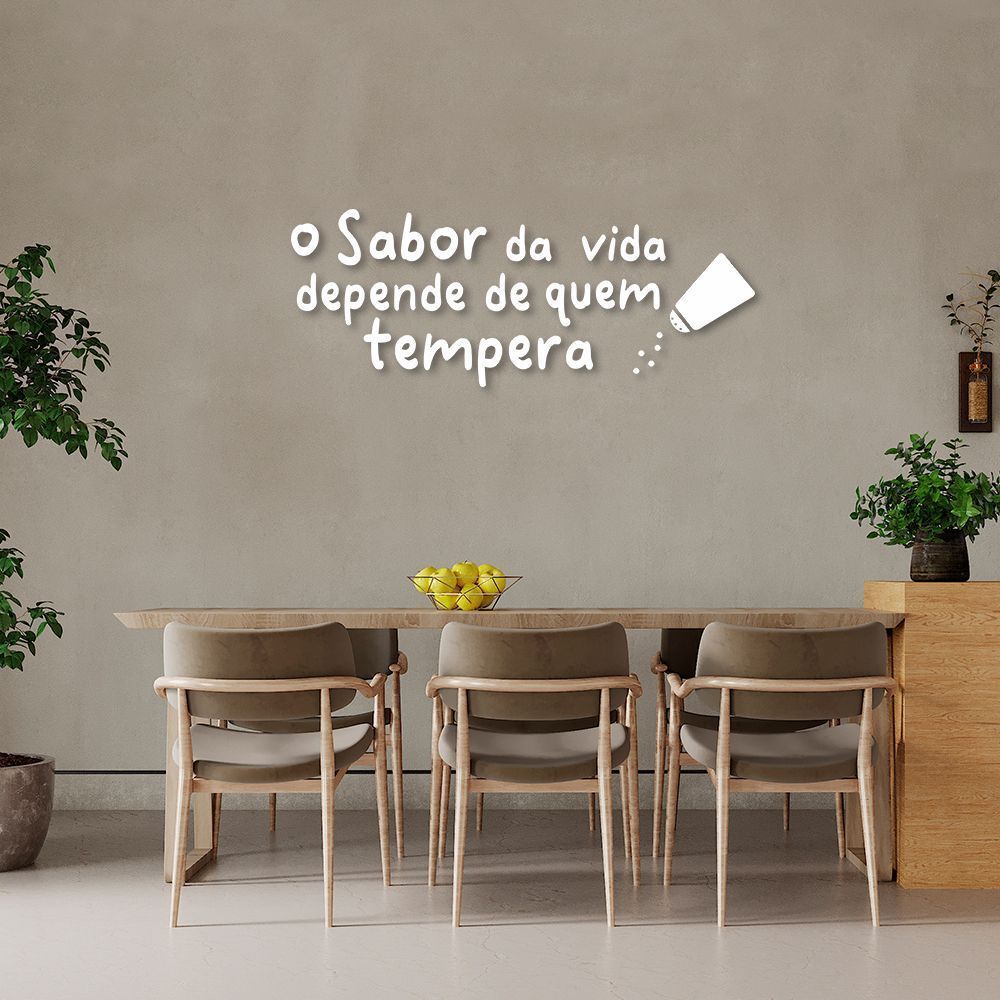 Frase de Parede Cozinha Sabor da Vida 200x73 Branco