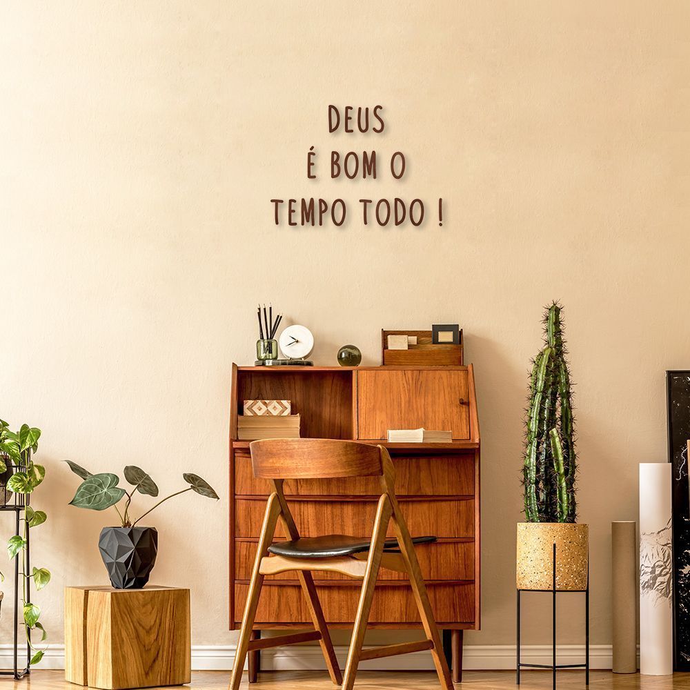 Frase de Parede Deus é bom 150x106 Marrom