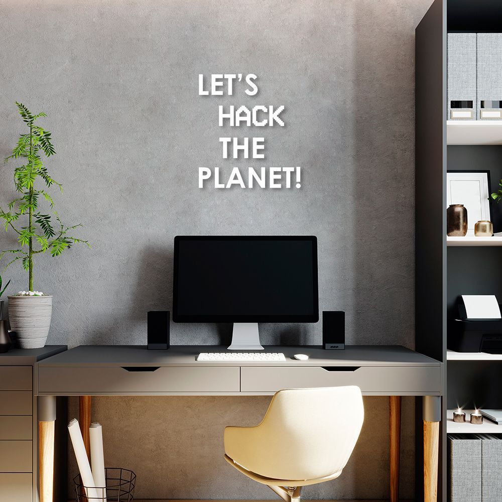 Frase de Parede Dev Let's Hack The Planet 60x53 Branco
