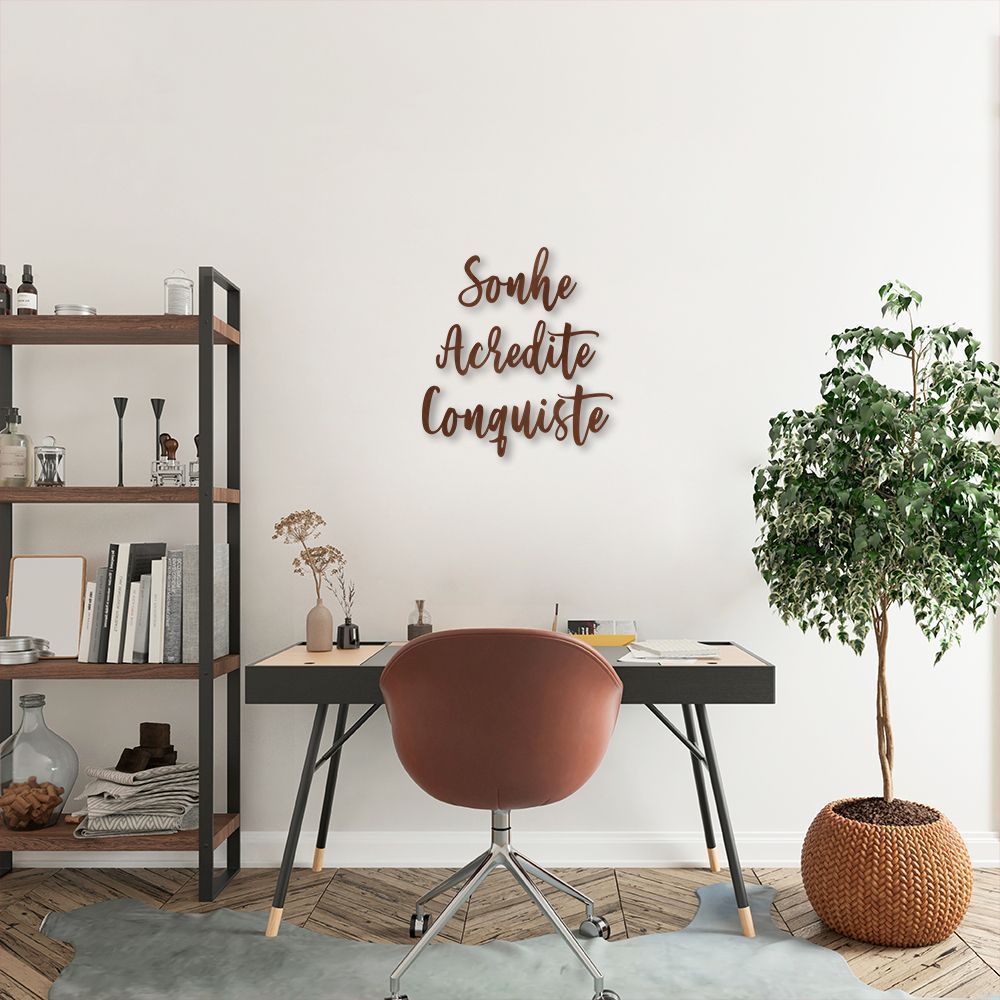 Frase de Parede Sonhe Acredite e Conquiste 90x81 Marrom
