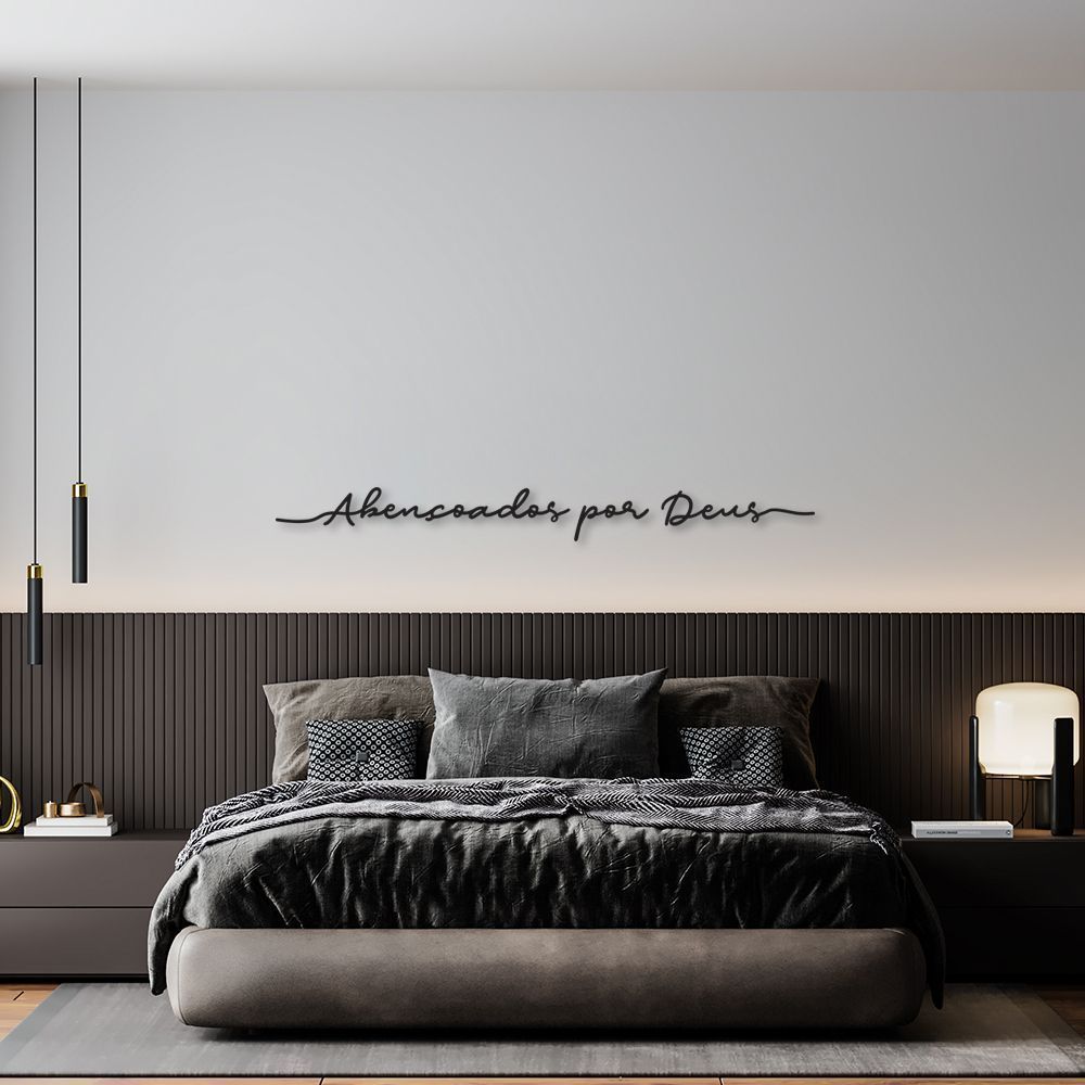 Frase de Parede em Relevo Abençoados por Deus 80x8 Preto