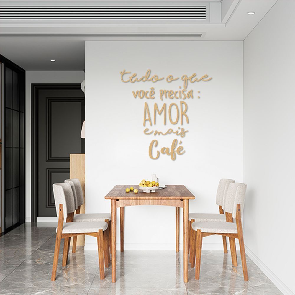 Frase de Parede em Relevo Amor e Café 80x78 Areia