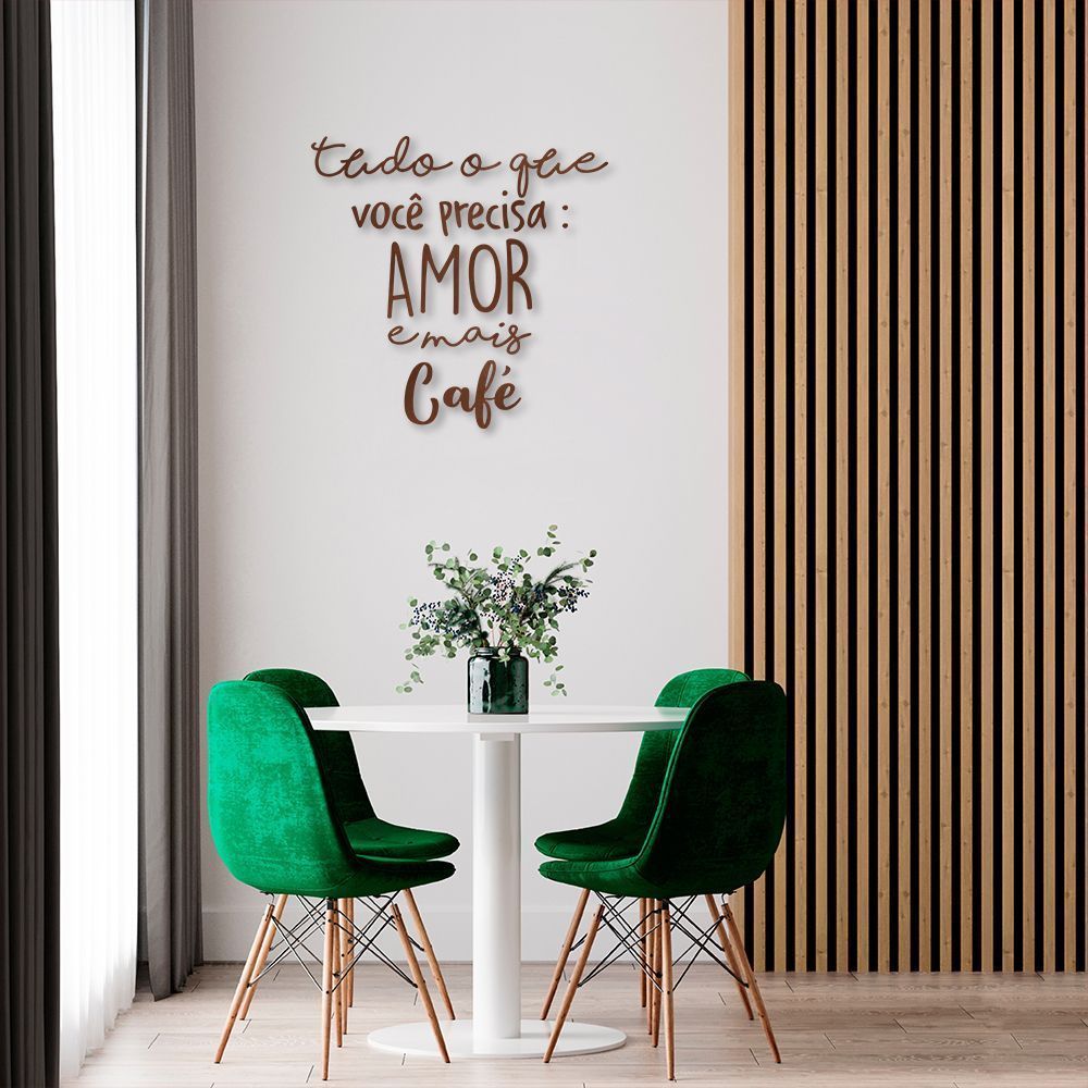 Frase de Parede em Relevo Amor e Café 80x78 Marrom