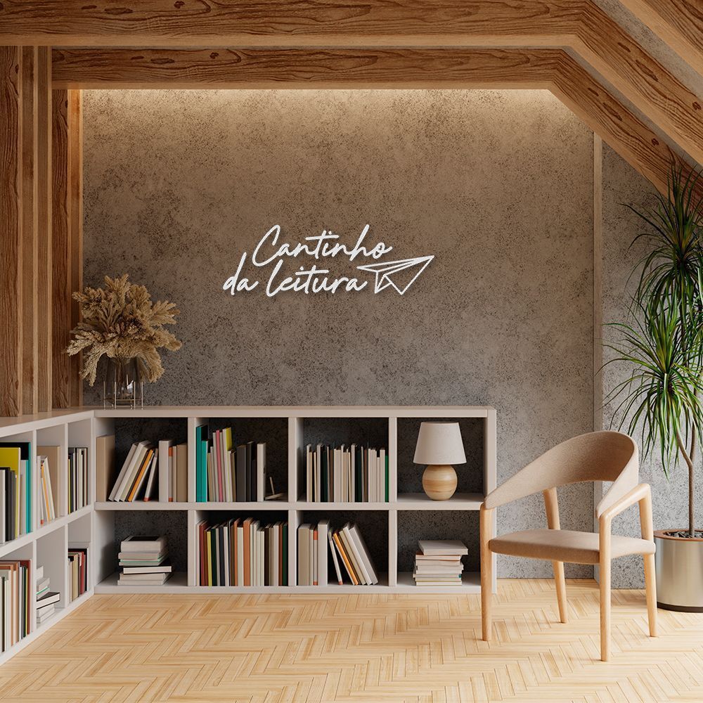 Frase de Parede em Relevo Cantinho da Leitura 120x41 Branco