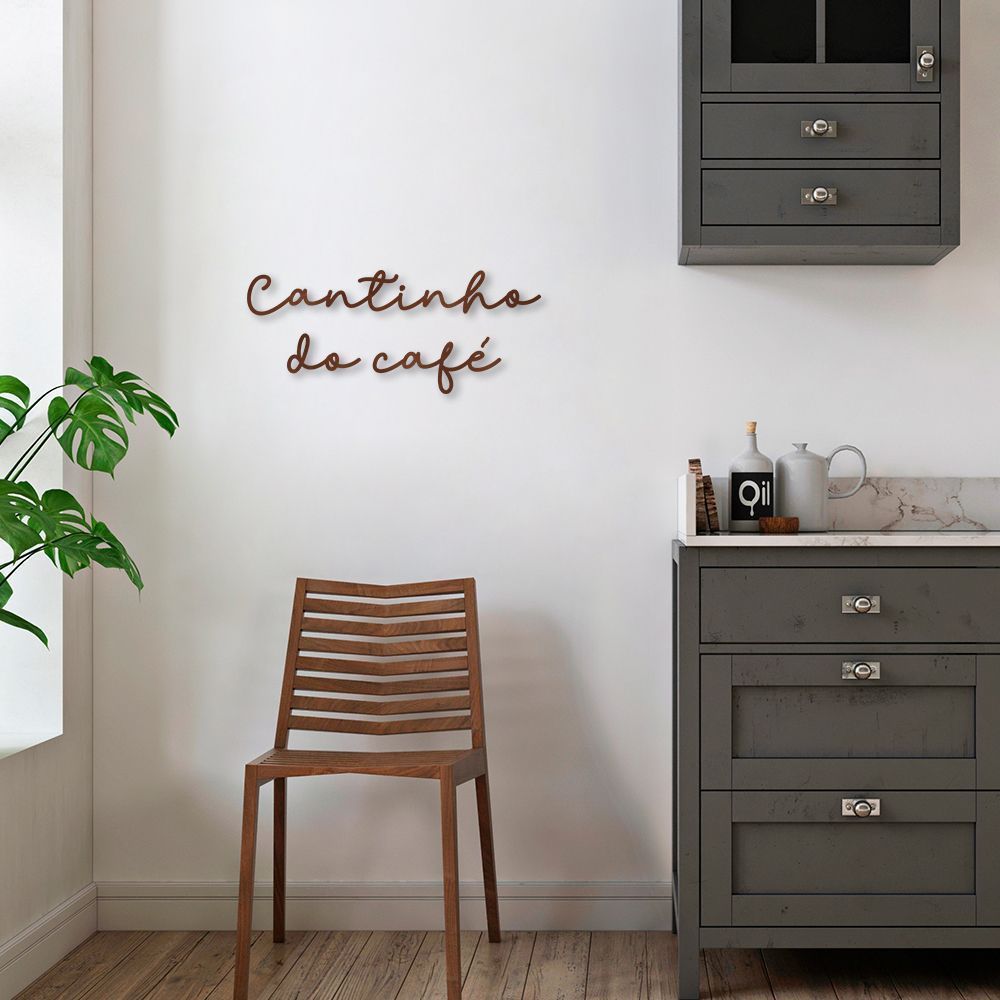 Frase de Parede em Relevo Cantinho do Café 120x50 Marrom