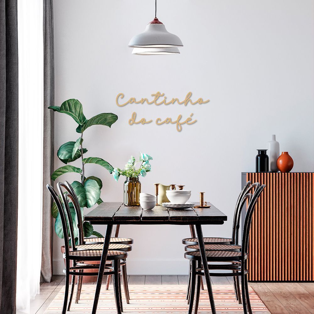 Frase de Parede em Relevo Cantinho do Café 60x25 Areia