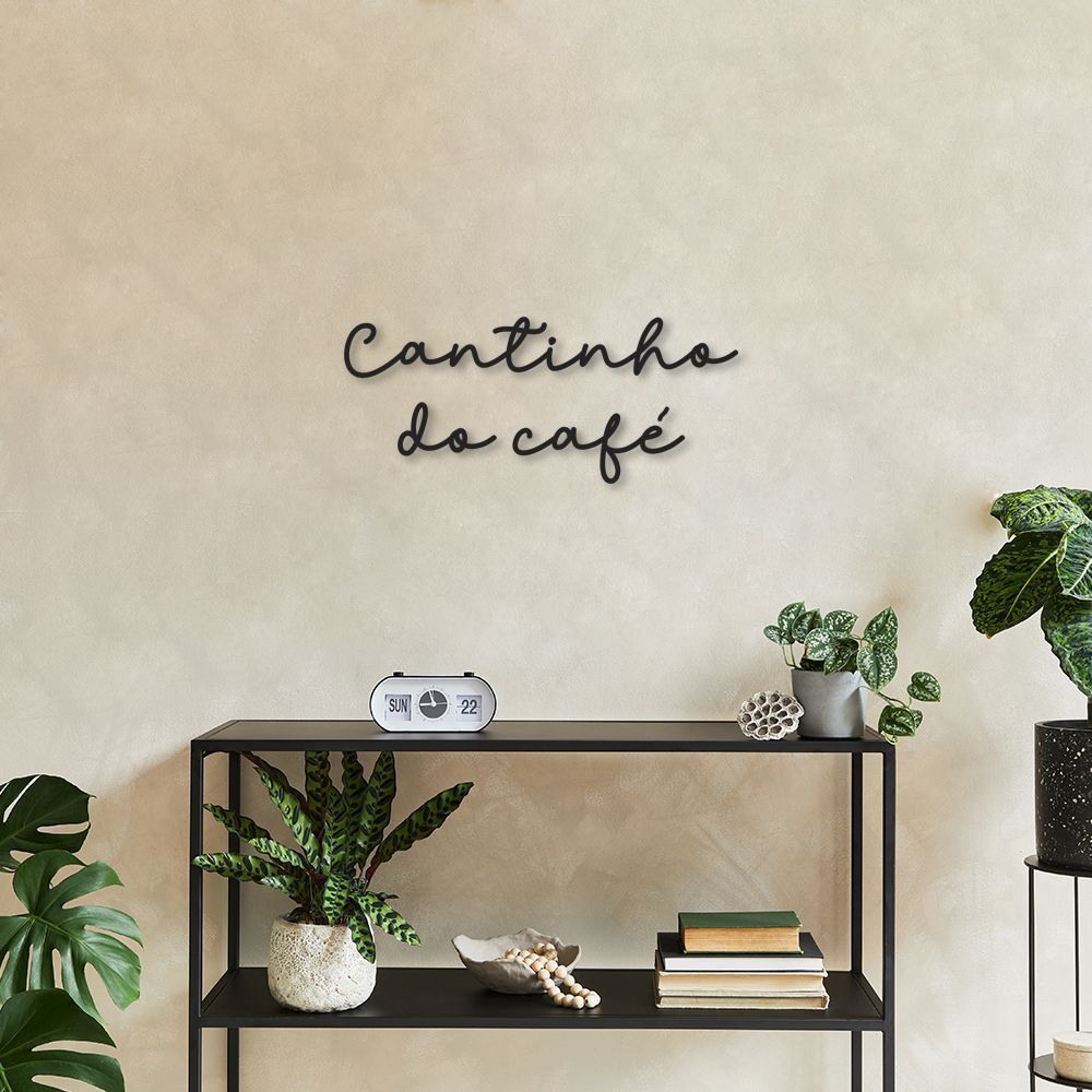 Frase de Parede em Relevo Cantinho do Café 90x38 Preto