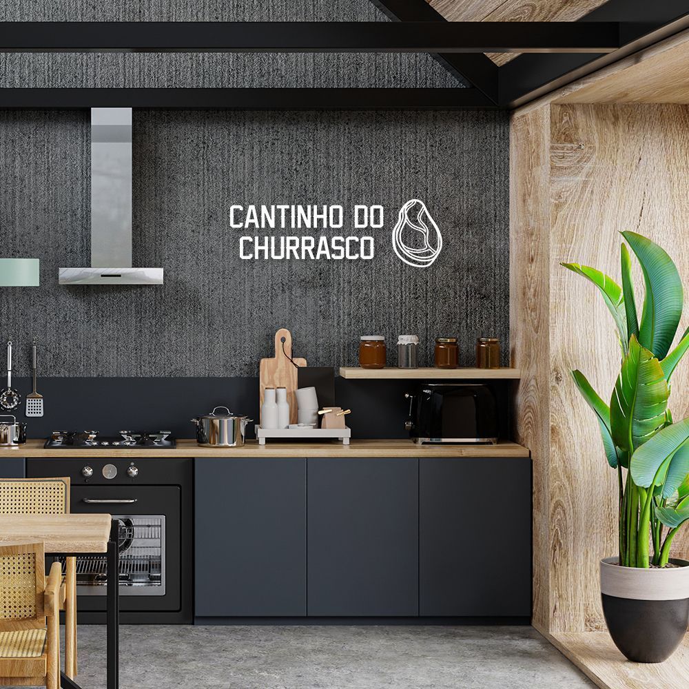 Frase de Parede em Relevo Cantinho do Churrasco 45x14 Branco