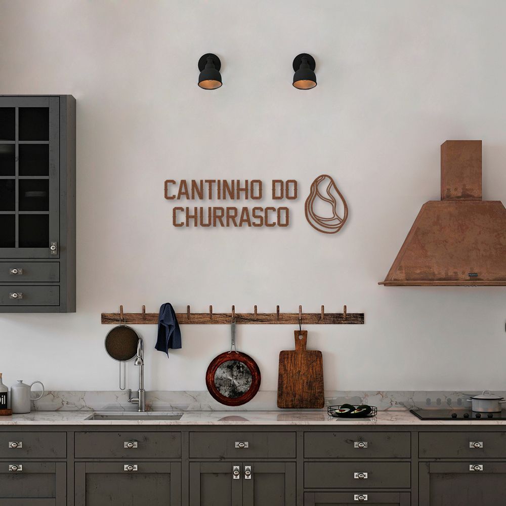 Frase de Parede em Relevo Cantinho do Churrasco 80x26 Marrom