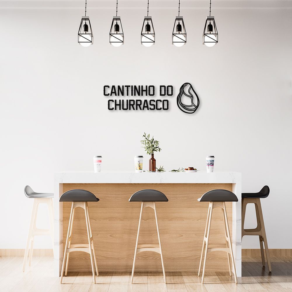 Frase de Parede em Relevo Cantinho do Churrasco 80x26 Preto