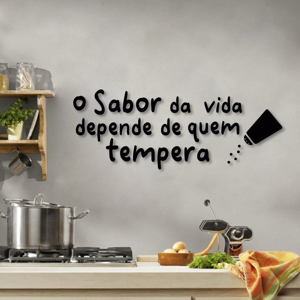 Frase de Parede em Relevo Cozinha Sabor da Vida 100x38 Preto