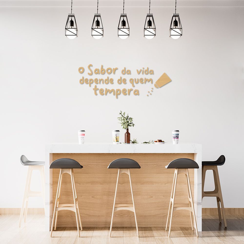Frase de Parede em Relevo Cozinha Sabor da Vida 150x57 Areia