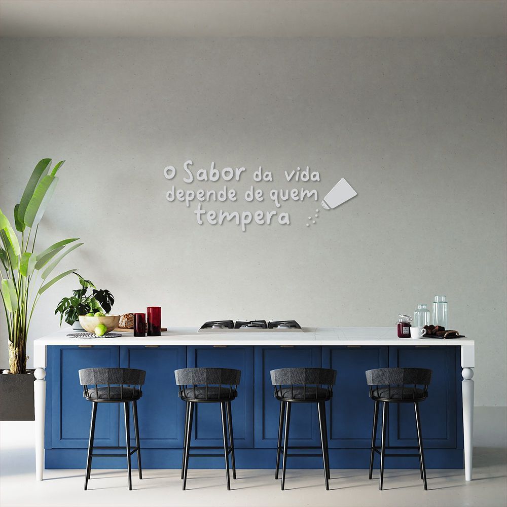 Frase de Parede em Relevo Cozinha Sabor da Vida 60x22 Cinza