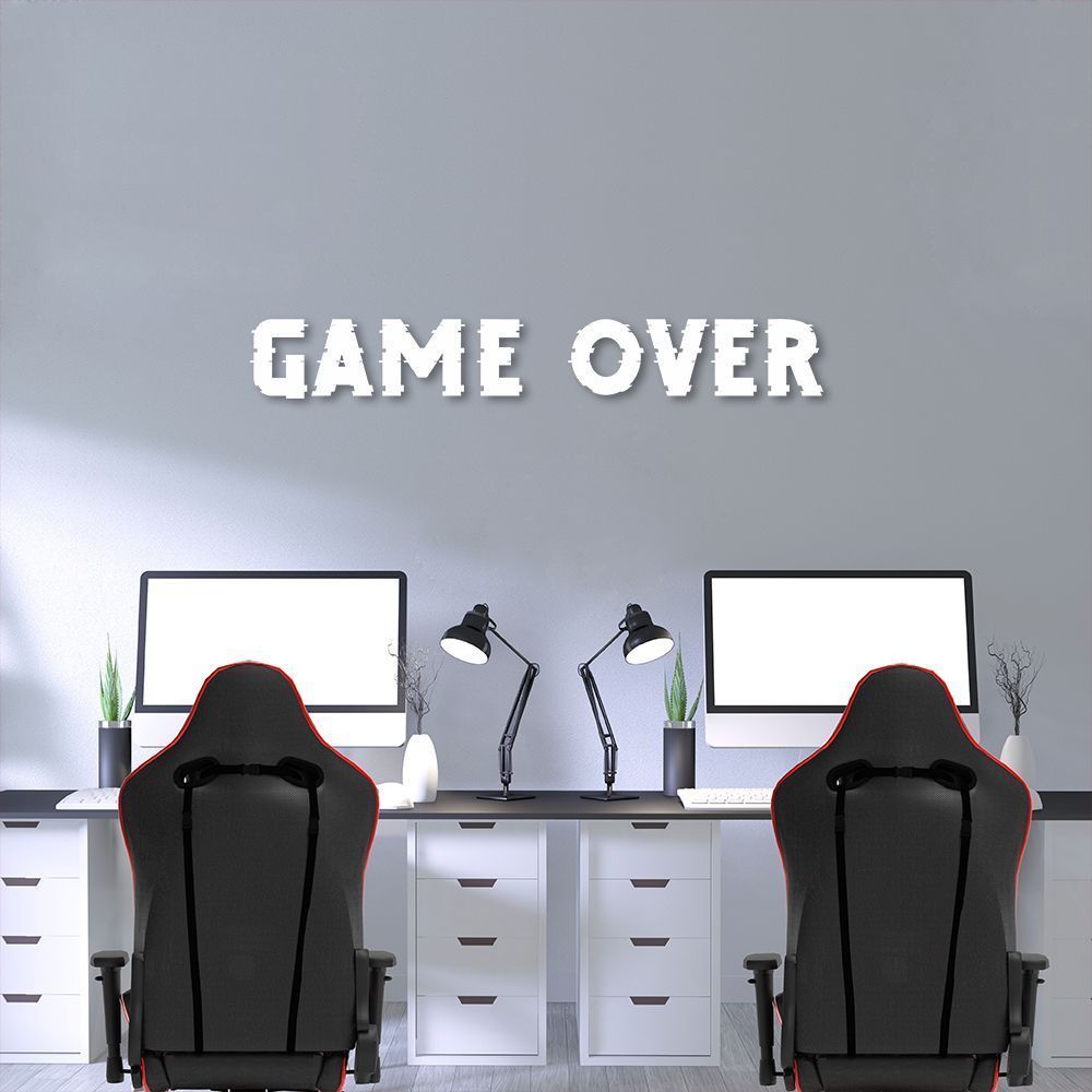Frase de Parede em Relevo Glitch Game Over 60x8 Branco